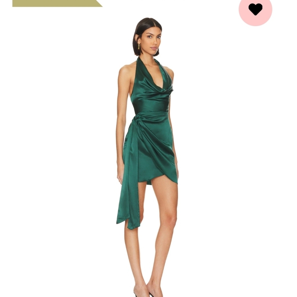 Amanda Uprichard Emerald Green Satin Halter Mini Dress - Picture 2 of 4